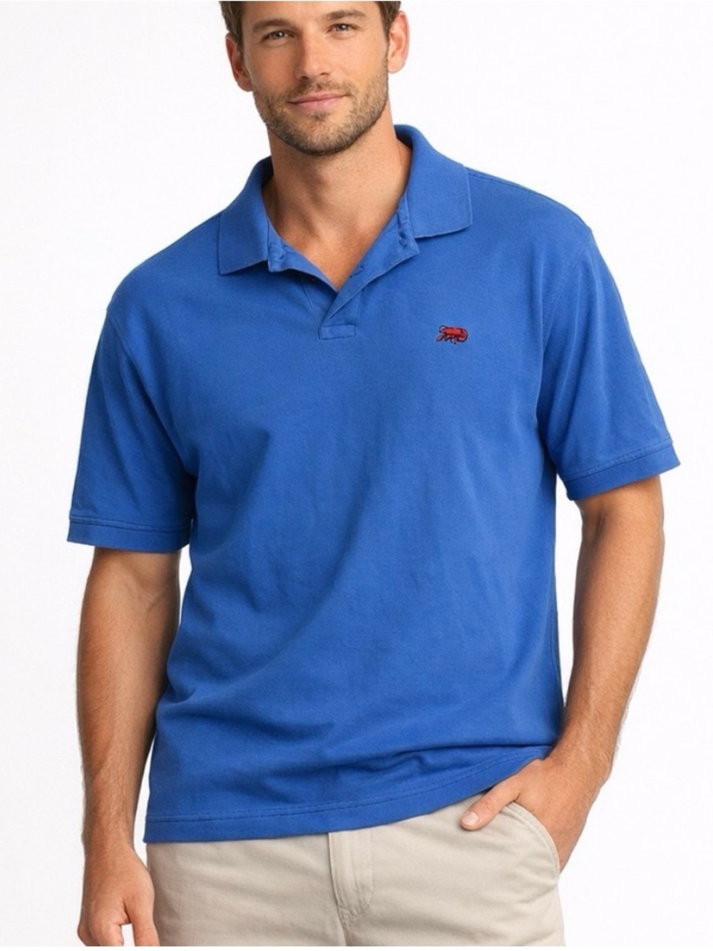 Perils Men’s Blue Peruvian Cotton Authentic Crawfish Polo Shirt, Size XL.